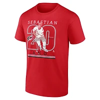 T-shirt authentique pour homme Fanatics Sebastian Aho Red Carolina Hurricanes avec nom et numéro Stack