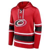 Fanatics pour hommes Sebastian Aho Red Carolina Hurricanes Nom et numéro Pull à capuche lacets