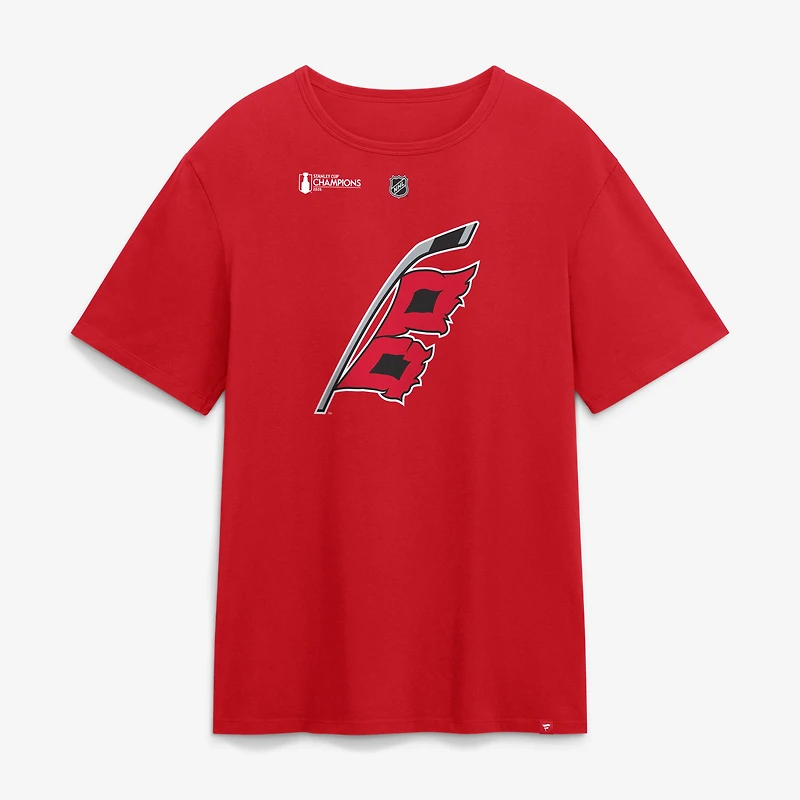 T-shirt authentique Fanatics Seth Jarvis, Hurricanes de la Caroline, champions Coupe Stanley 2026, avec nom et numéro superposés.