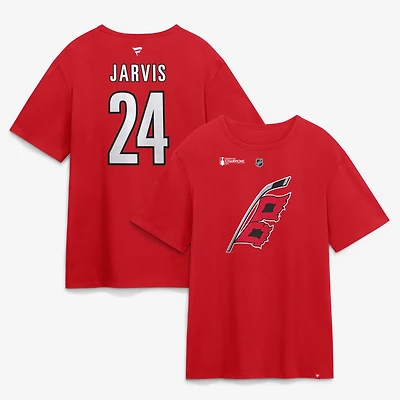 Men's Fanatics Seth Jarvis Red Carolina Hurricanes 2026 Stanley Cup Champions Authentic Stack Name & Number T-Shirt