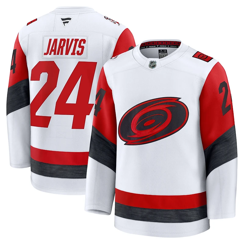 Maillot extérieur premium blanc Fanatics Seth Jarvis des Hurricanes de la Caroline pour homme