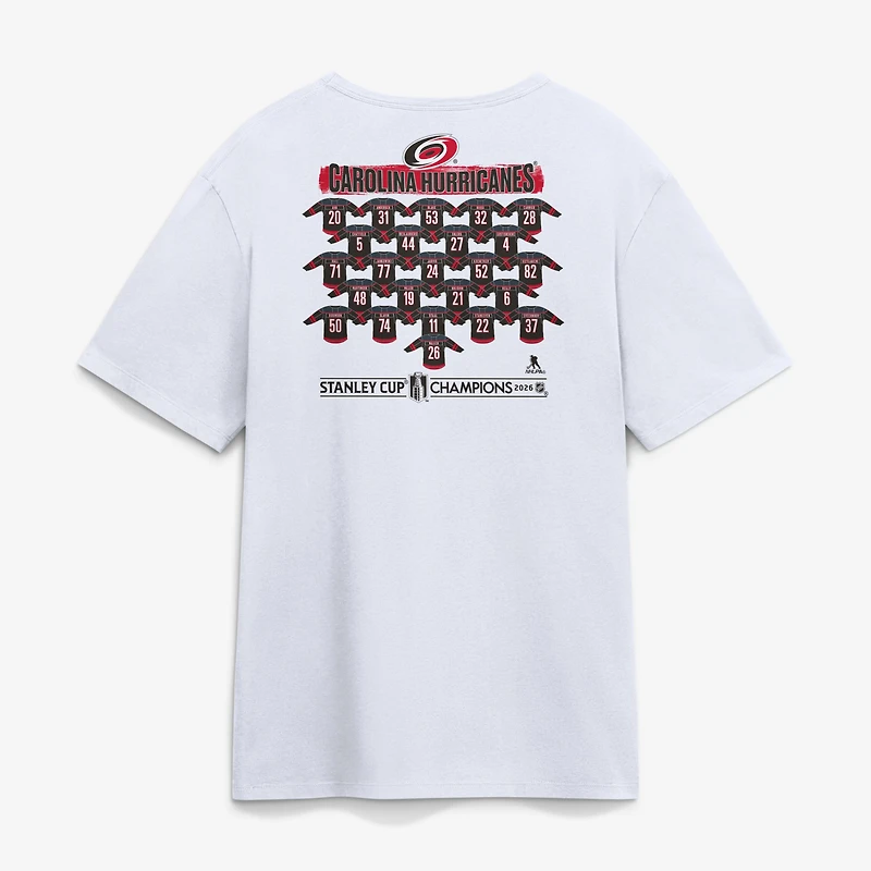 T-shirt Fanatics blanc pour homme, effectif des Hurricanes de la Caroline, champions Coupe Stanley 2026