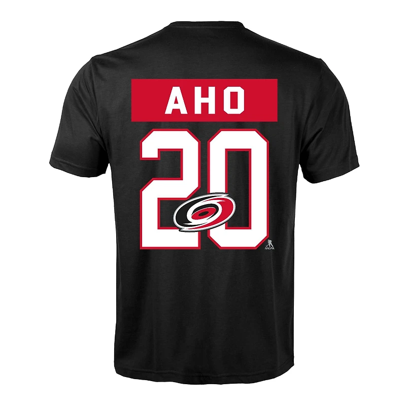 T-shirt pour homme Levelwear Sebastian Aho noir Carolina Hurricanes Richmond avec nom et numéro