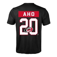 T-shirt pour homme Levelwear Sebastian Aho noir Carolina Hurricanes Richmond avec nom et numéro