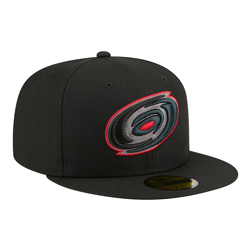 Casquette ajustée New Era 59FIFTY pour homme, noire, Carolina Hurricanes, coloris vif.