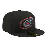 Casquette ajustée New Era 59FIFTY pour homme, noire, Carolina Hurricanes, coloris vif.