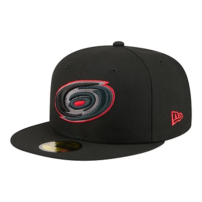 Casquette ajustée New Era 59FIFTY pour homme, noire, Carolina Hurricanes, coloris vif.