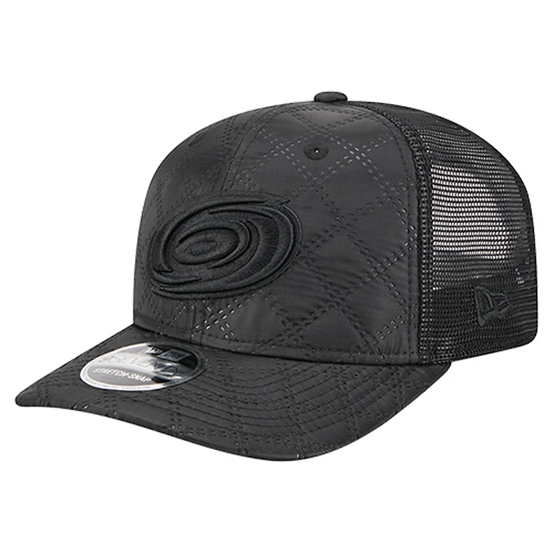 Casquette de camionneur ajustable en nylon matelassé 9SEVENTY noire New Era pour homme des Hurricanes de la Caroline