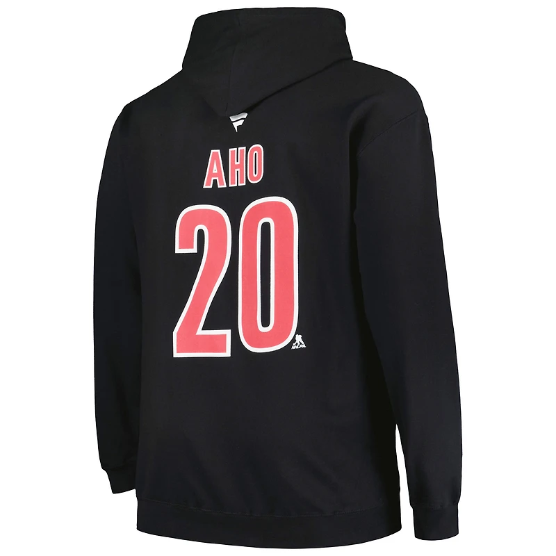 Men's Profile Sebastian Aho Black Carolina Hurricanes Big & Tall Name Number Pullover Hoodie