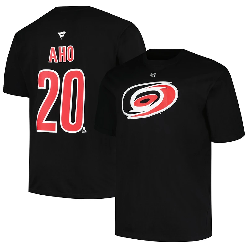 Profil pour hommes Sebastian Aho Noir Carolina Hurricanes Big & Tall Nom et numéro T-shirt