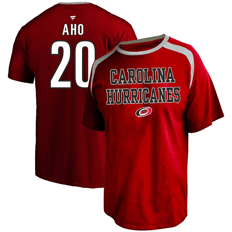 Profil homme Sebastian Aho rouge Carolina Hurricanes Big & Tall nom et numéro T-shirt