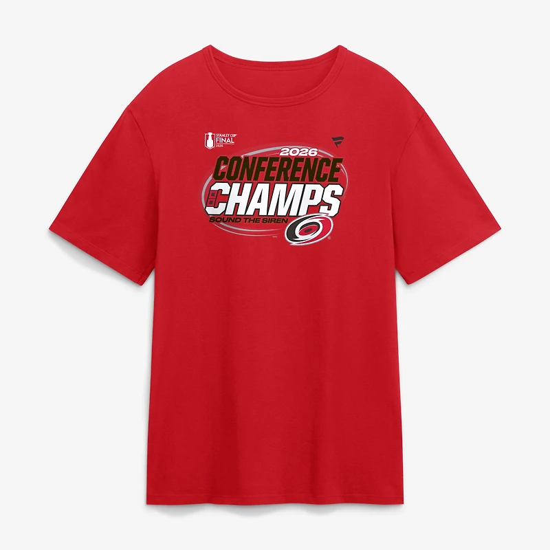 T-shirt homme rouge des Hurricanes de la Caroline, champions Conférence Est LNH 2026, emblème leur ville natale