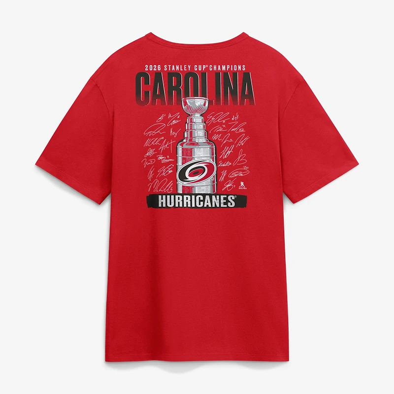 Men's Red Carolina Hurricanes 2026 Stanley Cup Champions Roster Signature T-Shirt