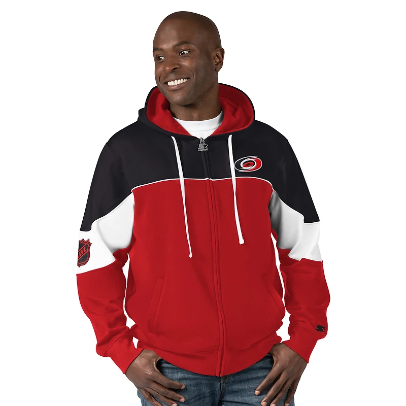 Men's Starter Red/Black Carolina Hurricanes Power Forward Full-Zip Hoodie