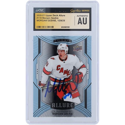 Carte de recrue authentifiée Upper Deck Allure #119 autographiée par Morgan Geekie Carolina Hurricanes 2020-21, présentée par des fanatiques de CGC