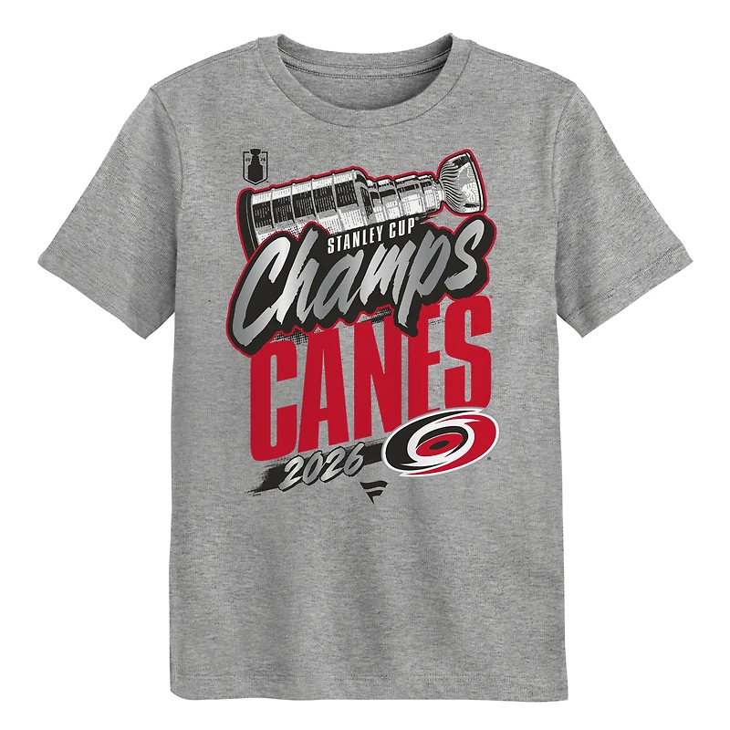 T-shirt Preschool Fanatics Heather Gray Carolina Hurricanes, champions de la Coupe Stanley 2026, vestiaire