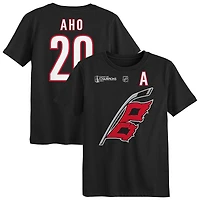 T-shirt noir Outerstuff Sebastian Aho, champion de la Coupe Stanley 2026, avec nom et numéro l'enfant d'âge préscolaire, des Hurricanes Caroline.