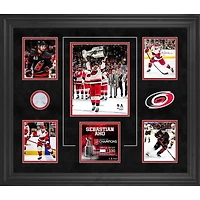 Sebastian Aho Carolina Hurricanes Autographed 2026 Stanley Cup Champions Framed 20" x 24" Collage with a Piece of Game-Used Net from the 2026 Stanley Cup Final - Limited Edition of 100