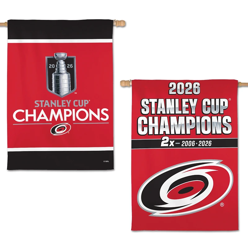 Bannière verticale double face WinCraft Hurricanes de la Caroline, champions de la Coupe Stanley 2026, 28 po x 40 po