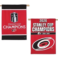 Bannière verticale double face WinCraft Hurricanes de la Caroline, champions de la Coupe Stanley 2026, 28 po x 40 po