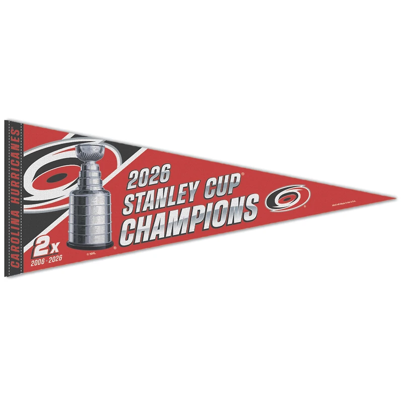 Fanion de qualité supérieure WinCraft Carolina Hurricanes, champions de la Coupe Stanley 2026, pour vestiaire (12 po x 30 po).