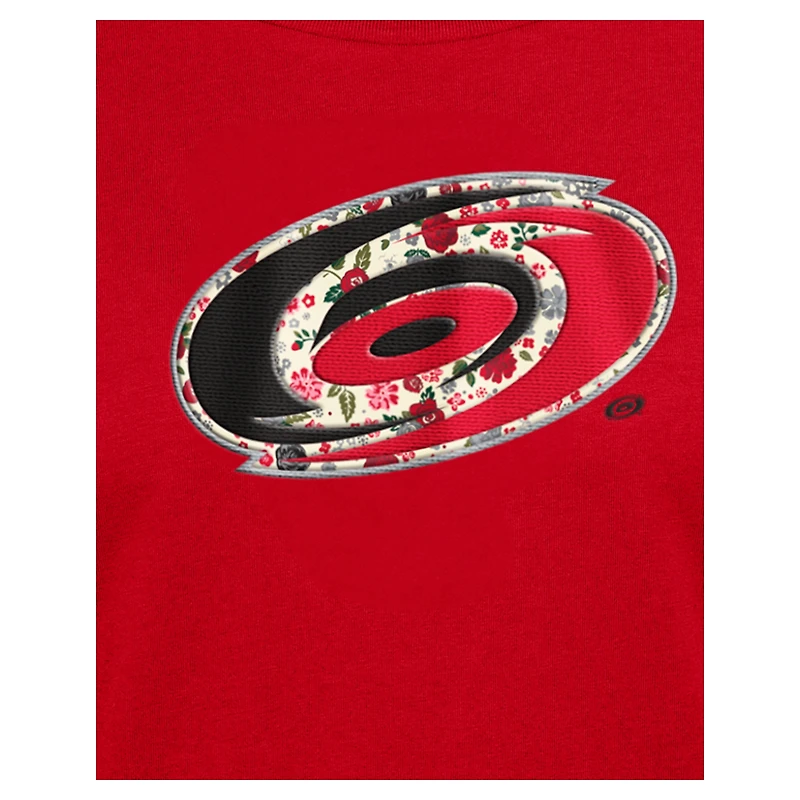T-shirt à imprimé floral Glam Game rouge Carolina Hurricanes de New Era pour femme
