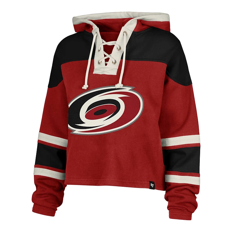 Sweat à capuche court lacets Superior Carolina Hurricanes '47 Sebastian Aho pour femme