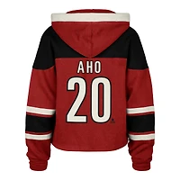 Women's '47 Sebastian Aho Red Carolina Hurricanes Superior Lacer Cropped Pullover Hoodie