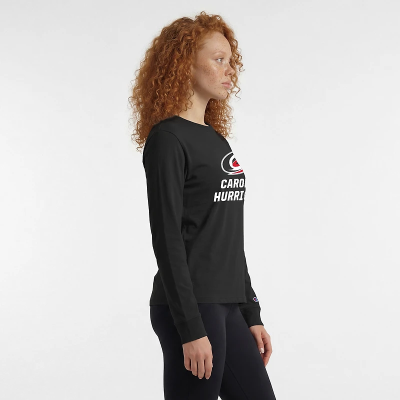 Women's Champion Black Carolina Hurricanes Wordmark Lockup Long Sleeve T-Shirt