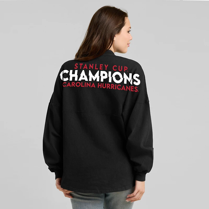 Women's Fanatics Black Carolina Hurricanes 2026 Stanley Cup Champions Lace-Up Spirit Jersey Long Sleeve T-Shirt
