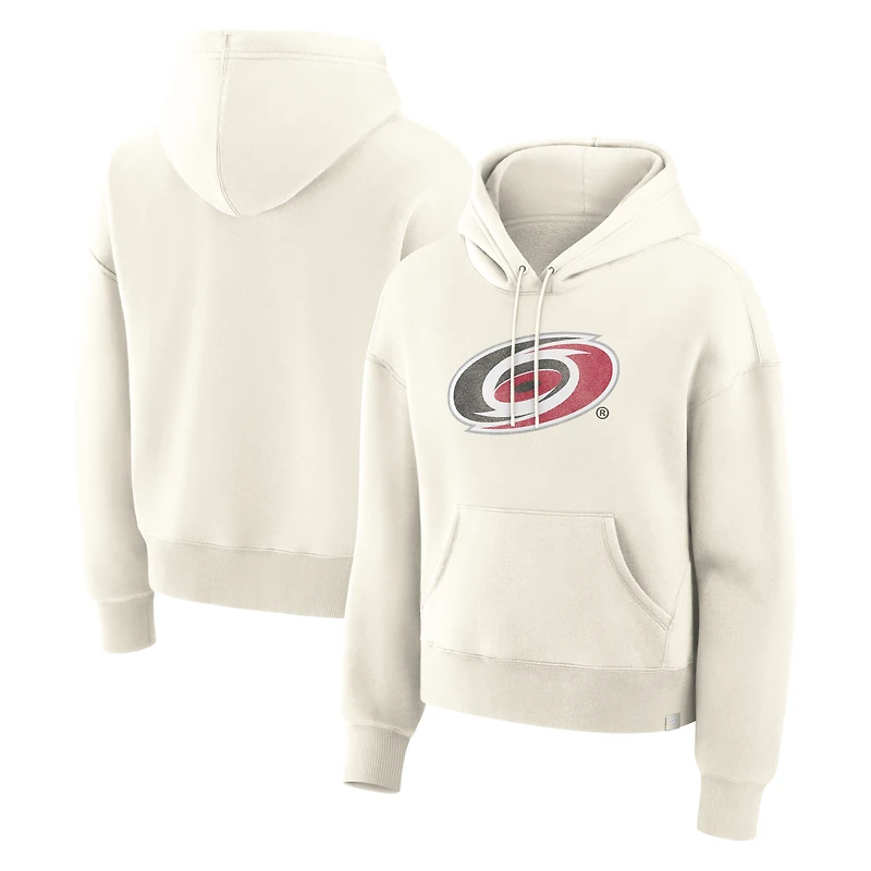 Women's Fanatics Cream Carolina Hurricanes Distressed Logo Hoodie