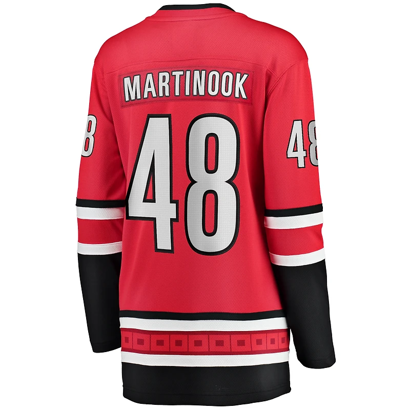 Fanatics Jordan Martinook pour femmes, maillot de joueur alternatif des Hurricanes la Caroline, rouge