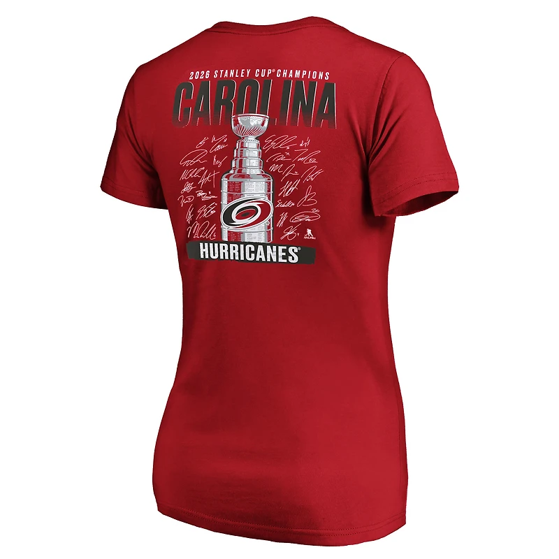 Women's Fanatics Red Carolina Hurricanes 2026 Stanley Cup Champions Plus Signature Roster V-Neck T-Shirt