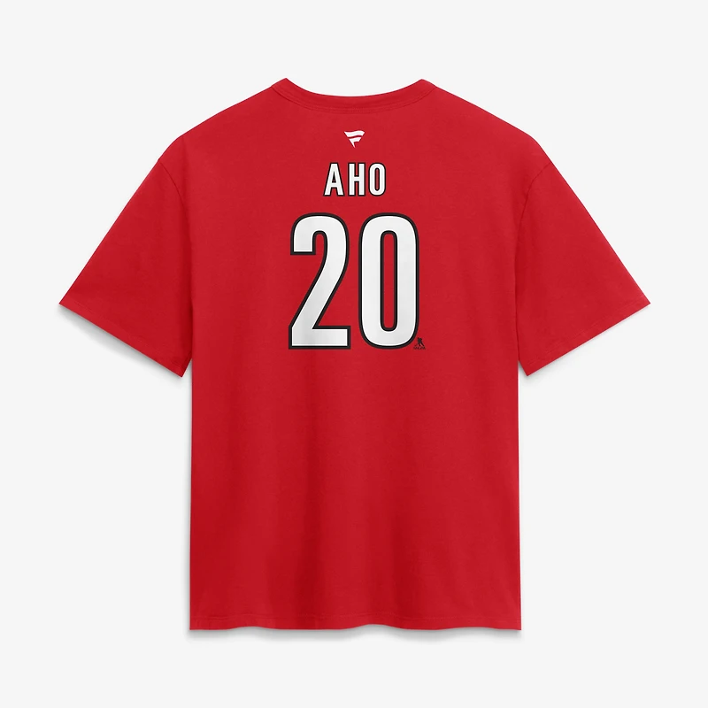 Women's Fanatics Sebastian Aho Red Carolina Hurricanes 2026 Stanley Cup Champions Authentic Stack Name & Number T-Shirt