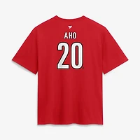 Women's Fanatics Sebastian Aho Red Carolina Hurricanes 2026 Stanley Cup Champions Authentic Stack Name & Number T-Shirt