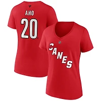 Fanatics pour femmes Sebastian Aho Red Carolina Hurricanes Special Edition 2.0 Nom et numéro T-shirt à col en V