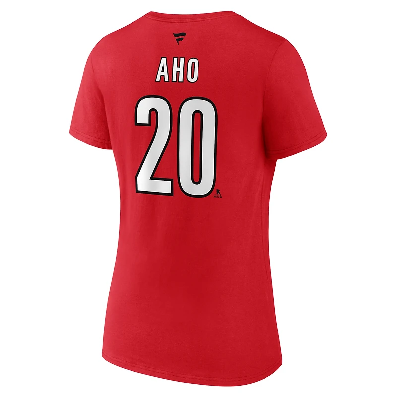 Fanatics pour femmes Sebastian Aho Red Carolina Hurricanes Special Edition 2.0 Nom et numéro T-shirt à col en V