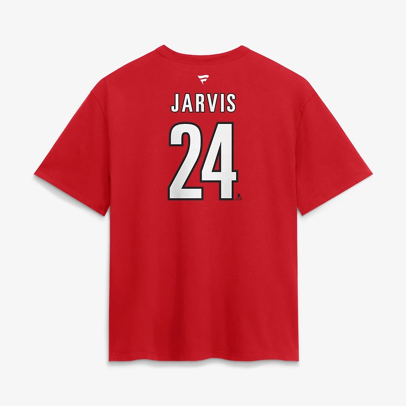 Women's Fanatics Seth Jarvis Red Carolina Hurricanes 2026 Stanley Cup Champions Authentic Stack Name & Number T-Shirt