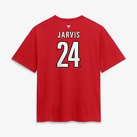 Women's Fanatics Seth Jarvis Red Carolina Hurricanes 2026 Stanley Cup Champions Authentic Stack Name & Number T-Shirt