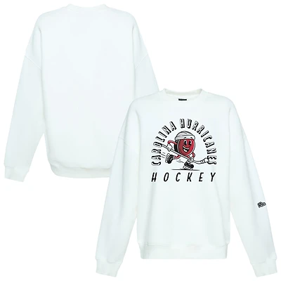 Women's Hype and Vice White Carolina Hurricanes Action Mascot Oversized Sweatshirt