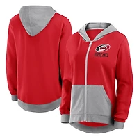 Sweat à capuche zippé en molleton French Terry rouge avec logo Athletic Carolina Hurricanes pour femme