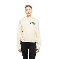 Sweat à capuche court imprimé floral Glam Game de la marque New Era pour femme, couleur crème, des Hurricanes Caroline