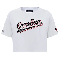 T-shirt court Pro Standard blanc pour femmes des Hurricanes de la Caroline Boxy Script Tail