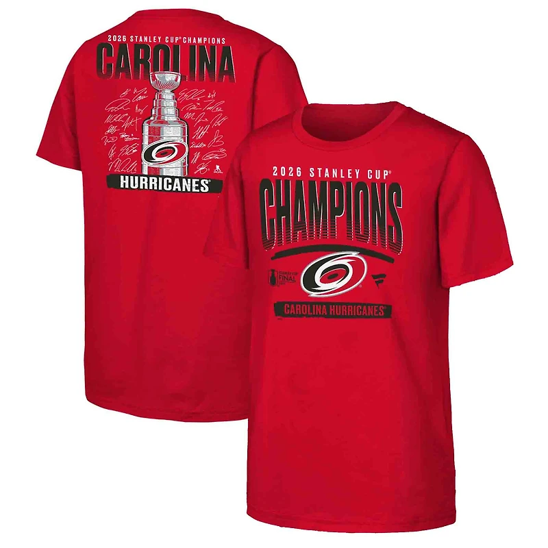 Youth Fanatics Red Carolina Hurricanes 2026 Stanley Cup Champions Signature Roster T-Shirt