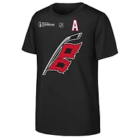 T-shirt noir Youth Outerstuff Sebastian Aho Carolina Hurricanes, champions de la Coupe Stanley 2026, avec nom et numéro