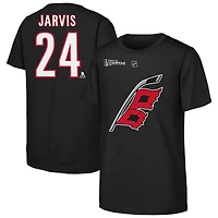 T-shirt noir Outerstuff Seth Jarvis, champion de la Coupe Stanley 2026, avec nom et numéro, pour jeunes.