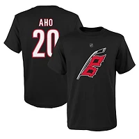 T-shirt avec nom et numéro de joueur des Hurricanes la Caroline noirs Sebastian Aho pour jeunes