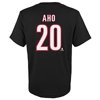 T-shirt avec nom et numéro de joueur des Hurricanes la Caroline noirs Sebastian Aho pour jeunes
