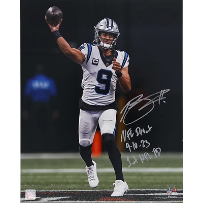 Bryce Young Carolina Panthers Autographed 16" x 20" Debut Photograph with "NFL Debut 9-10-23" and "1st NFL TD" Inscriptions - Limited Edition of 9
