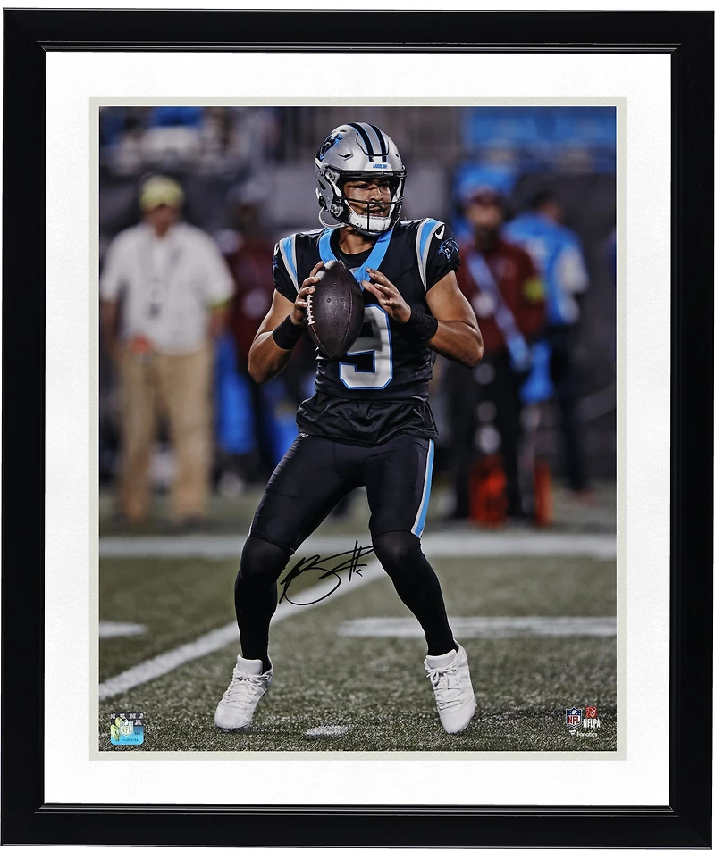 Bryce Young Carolina Panthers Autographed 16" x 20" Vertical Passing in Jersey Photograph